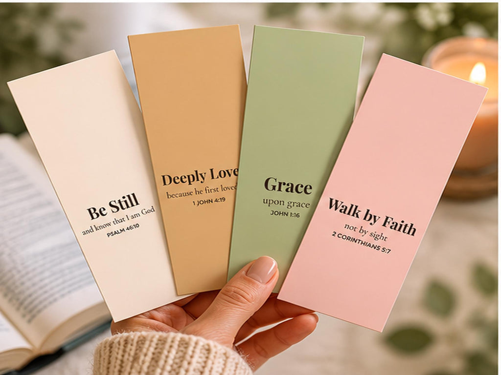 Neutral Christian Bookmark Set | Bible Verse Scripture Bookmarks (Set of 4)
