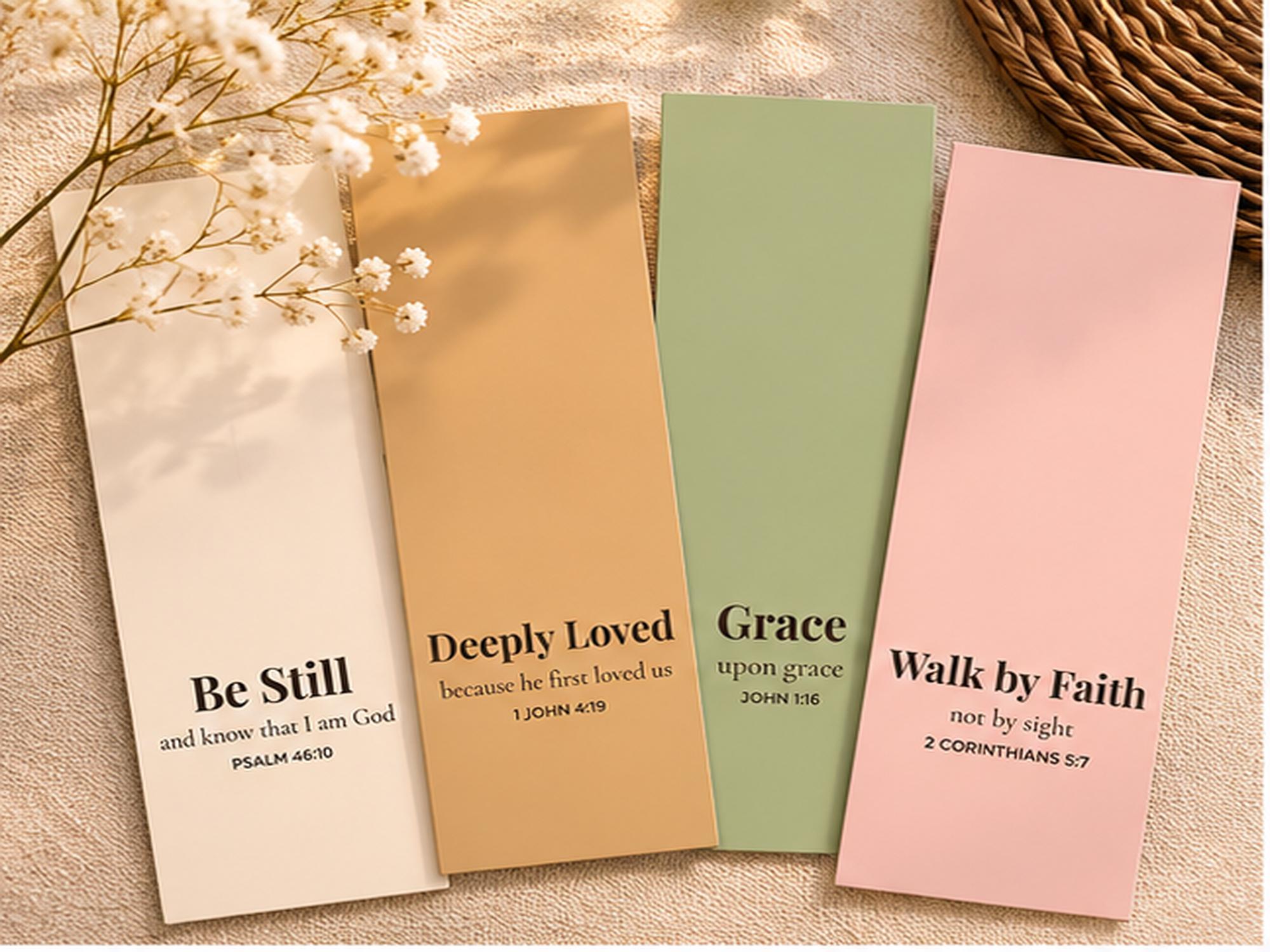 Neutral Christian Bookmark Set | Bible Verse Scripture Bookmarks (Set of 4)