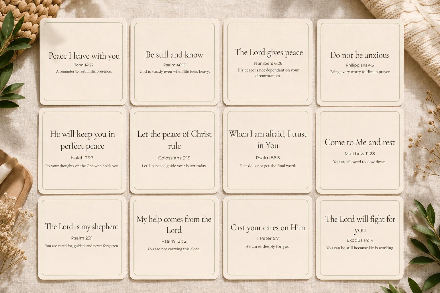 Christian Scripture Cards for Anxiety, Peace, Affirmation | Bible Verse Encouragement Set