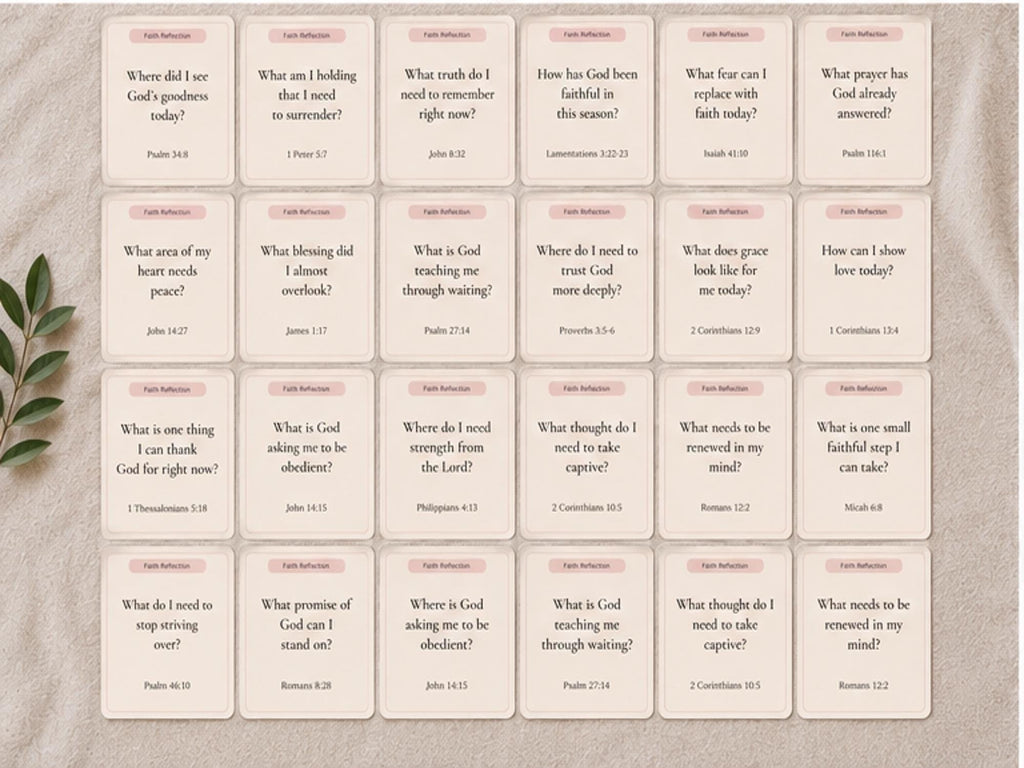 Faith Reflection Cards | Christian Journaling Prompts, Scripture, Prayer (20 Cards)