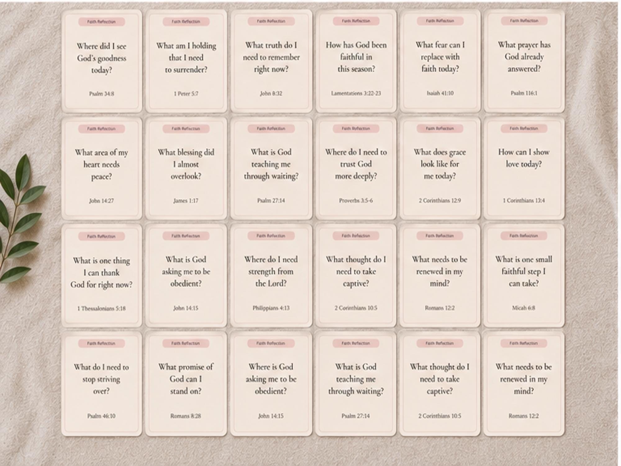 Faith Reflection Cards | Christian Journaling Prompts, Scripture, Prayer (20 Cards)