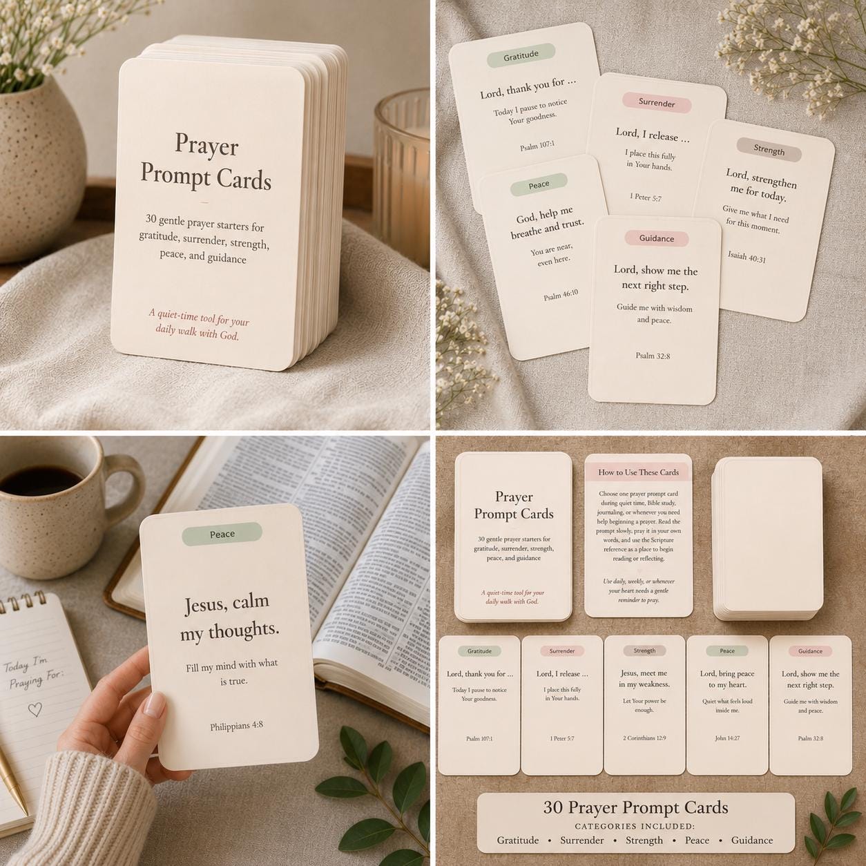 Christian Prayer Prompt Cards | Scripture Devotional Starters, Quiet Time Aid