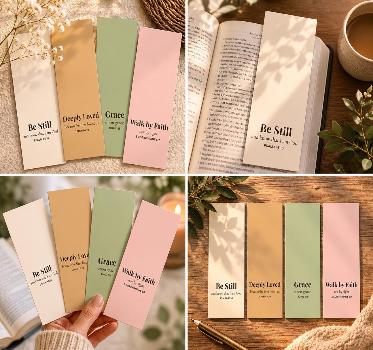 Neutral Christian Bookmark Set | Bible Verse Scripture Bookmarks (Set of 4)