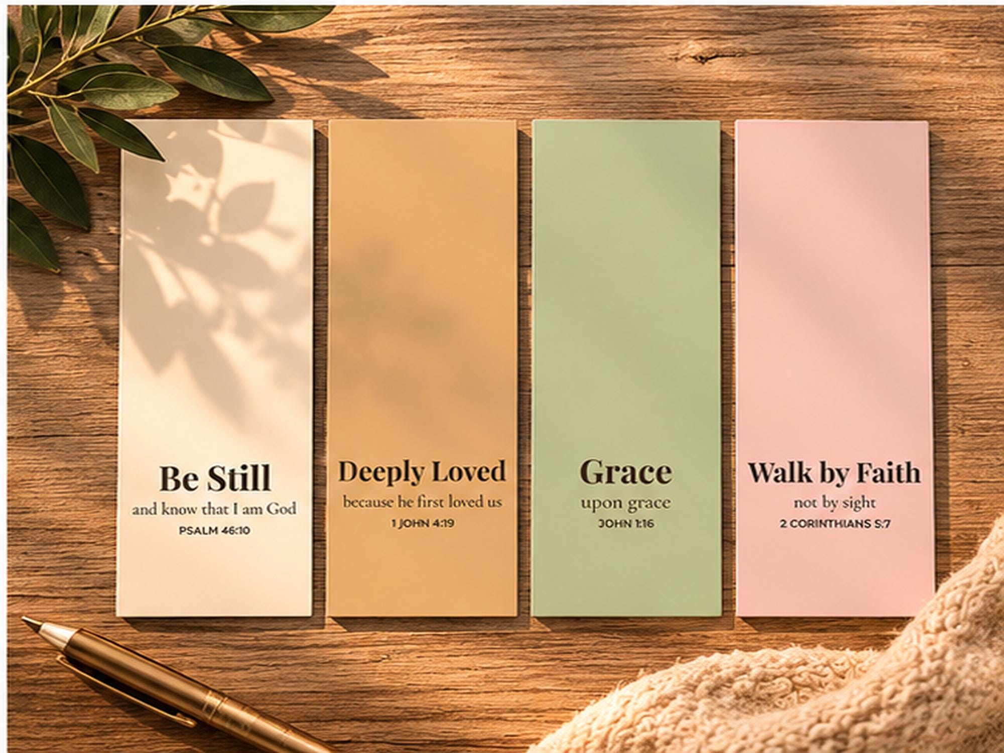 Neutral Christian Bookmark Set | Bible Verse Scripture Bookmarks (Set of 4)