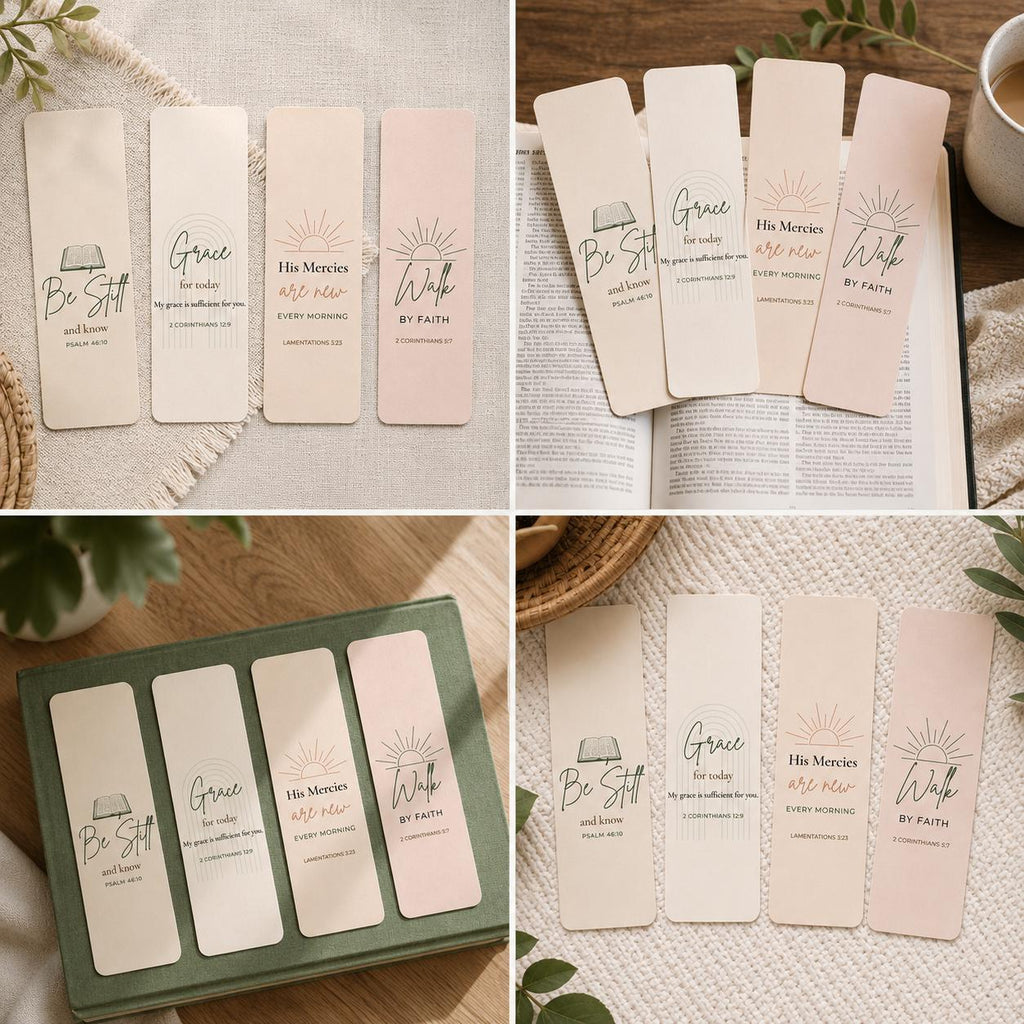 Christian Scripture Bookmarks | Neutral Bible Verse Set (4 Pack)