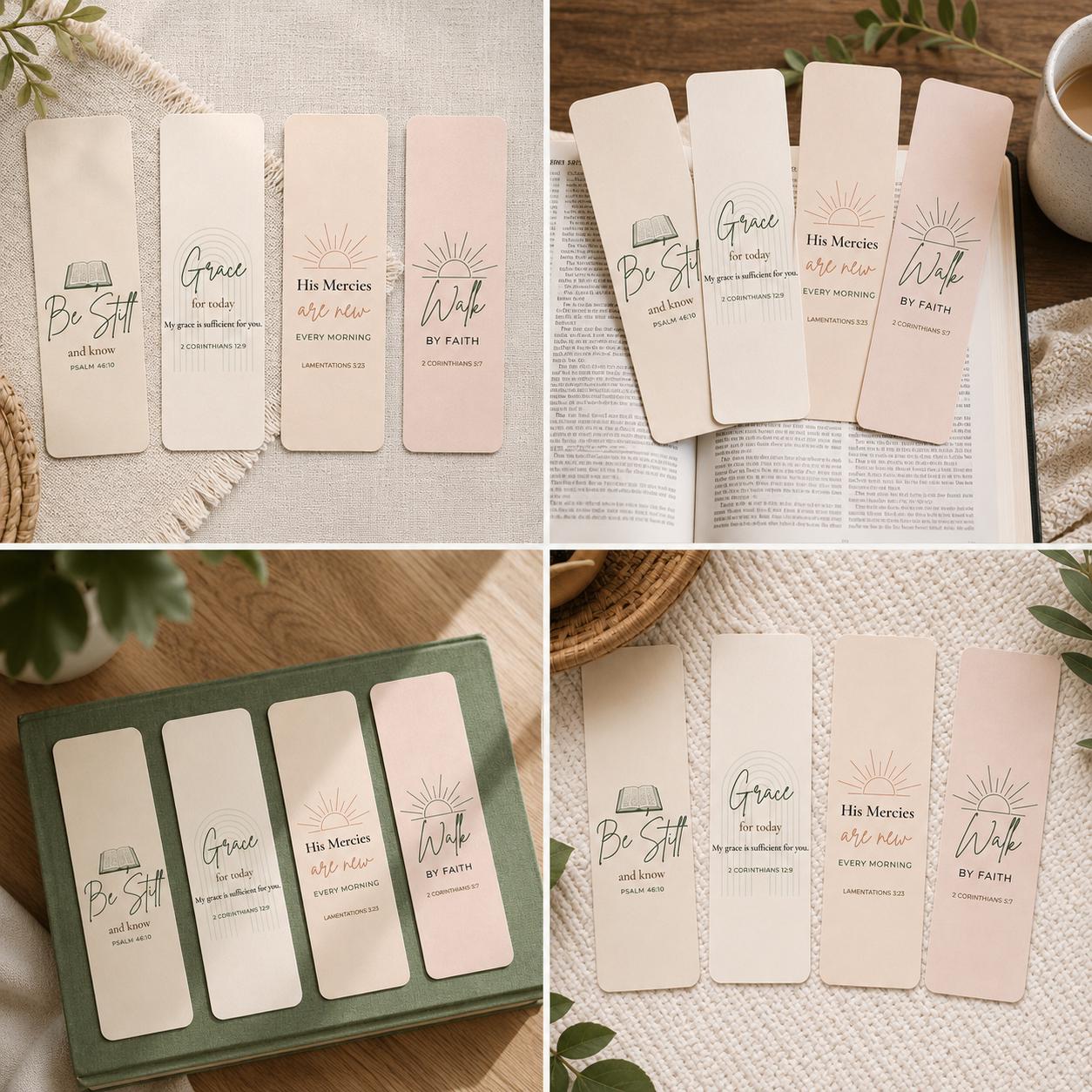 Christian Scripture Bookmarks | Neutral Bible Verse Set (4 Pack)