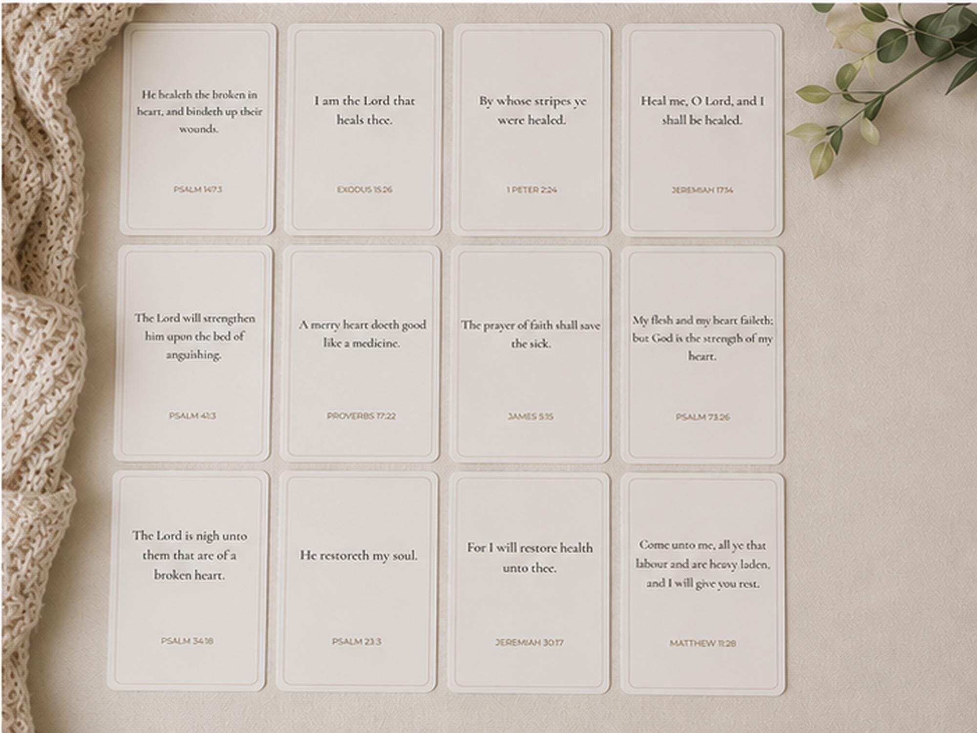 Healing Scripture Cards, Bible Verse Encouragement Set, Faith-Based Comfort (12 Cards)