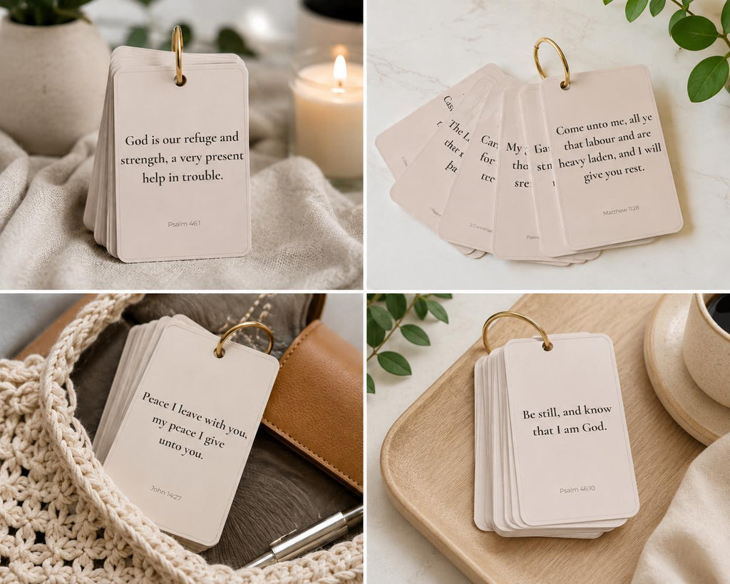 Bible Verse Ring Cards, Scripture for Anxiety, Encouragement, Grief, Christian Prayer Set