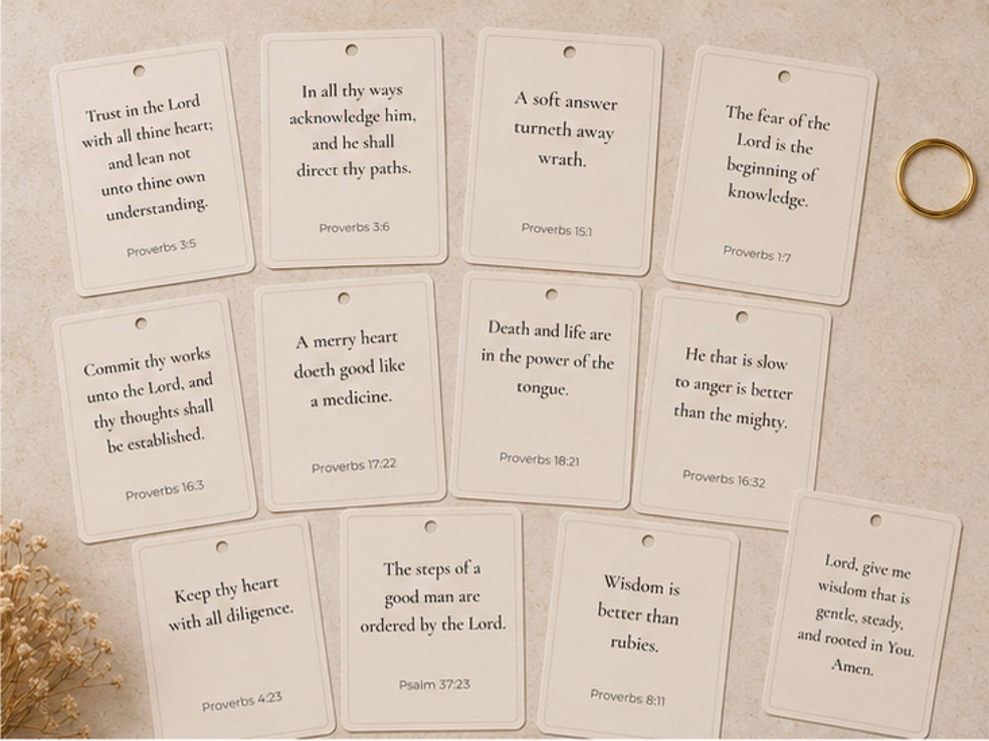 Proverbs Wisdom Scripture Card Ring | Bible Verse Memory Cards | Christian Gift | Faith Encouragement Cards
