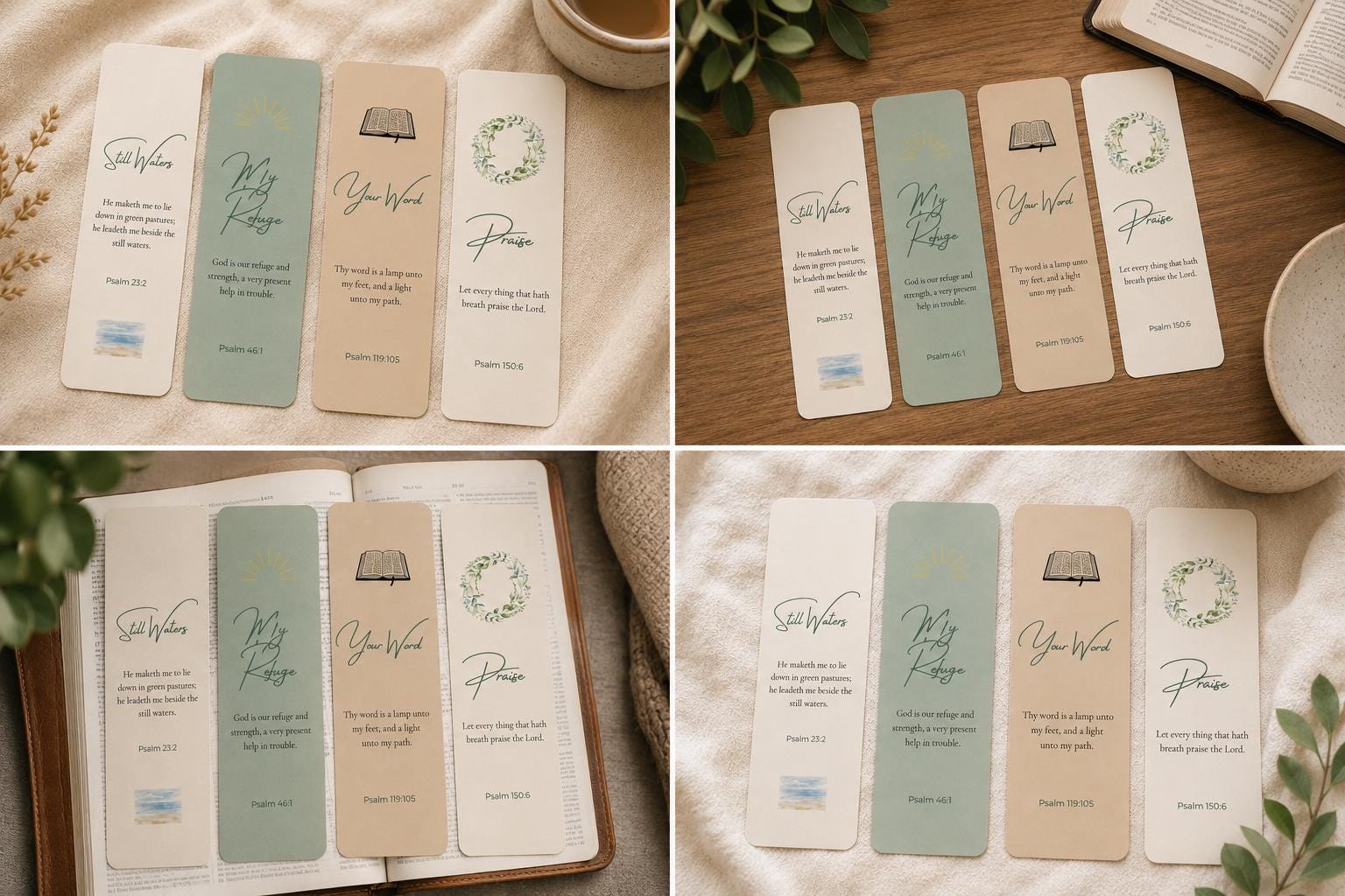 Set of 4 Psalms Scripture Bookmarks,  Christian Bible Study Aid