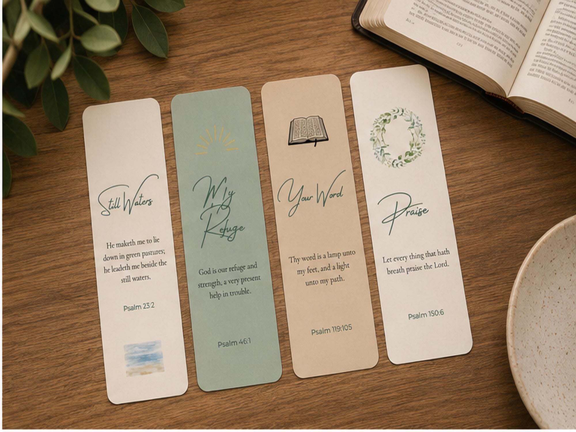 Set of 4 Psalms Scripture Bookmarks,  Christian Bible Study Aid