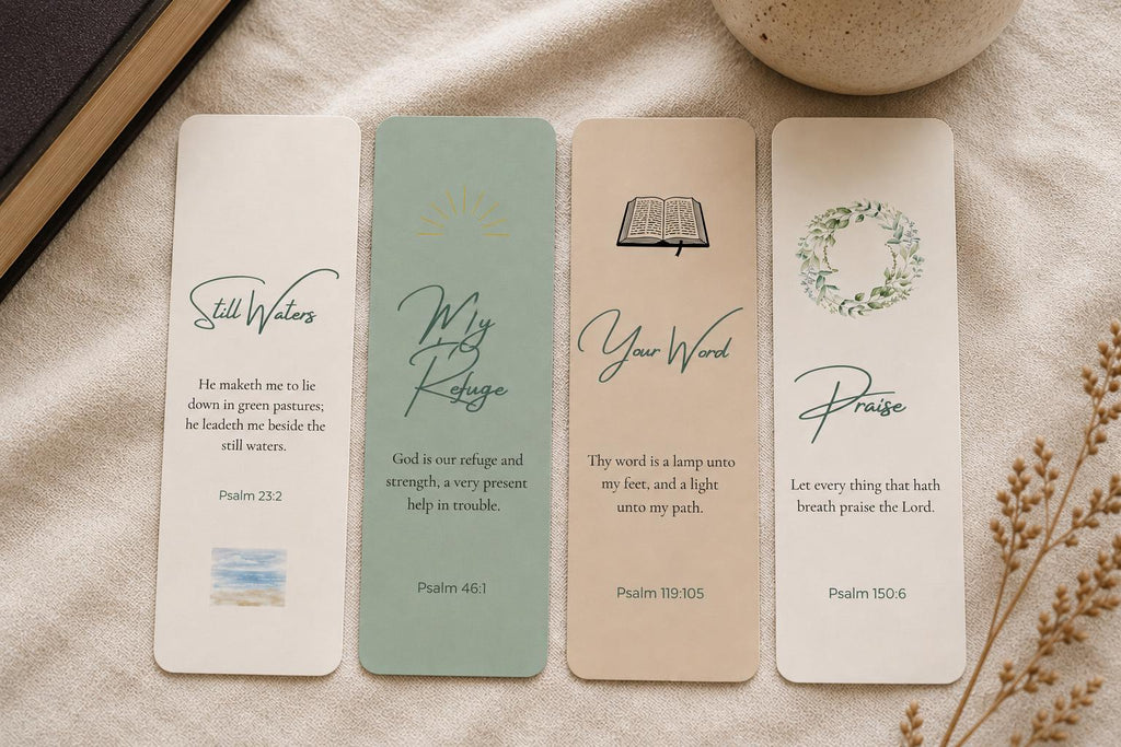 Set of 4 Psalms Scripture Bookmarks,  Christian Bible Study Aid