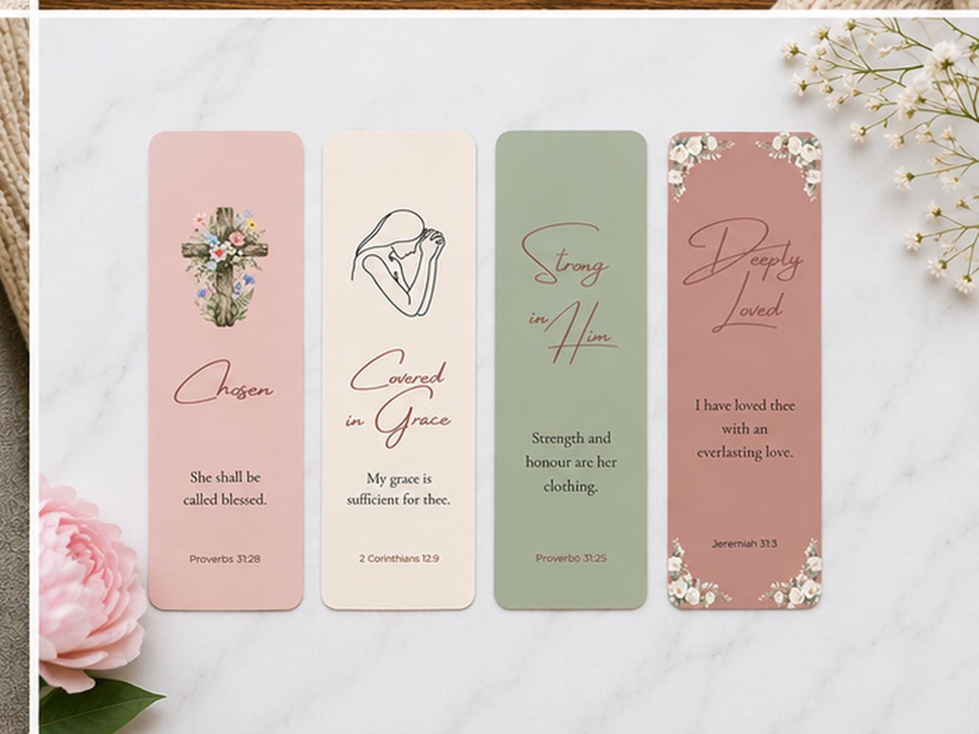 Set of 4  Scripture Bookmarks, Christian Faith Bible Study Gift