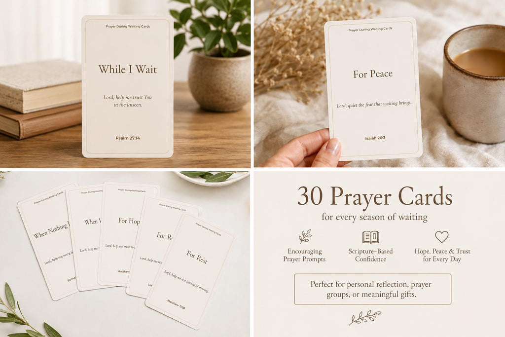 Prayer During Waiting Cards, Scripture Encouragement, Christian Faith Prompts