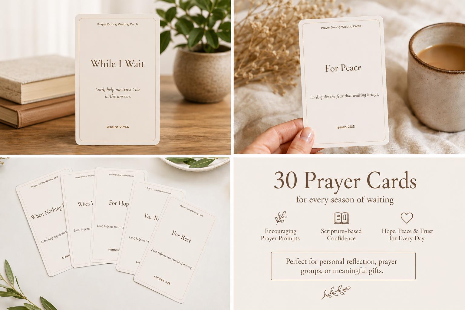 Prayer During Waiting Cards, Scripture Encouragement, Christian Faith Prompts