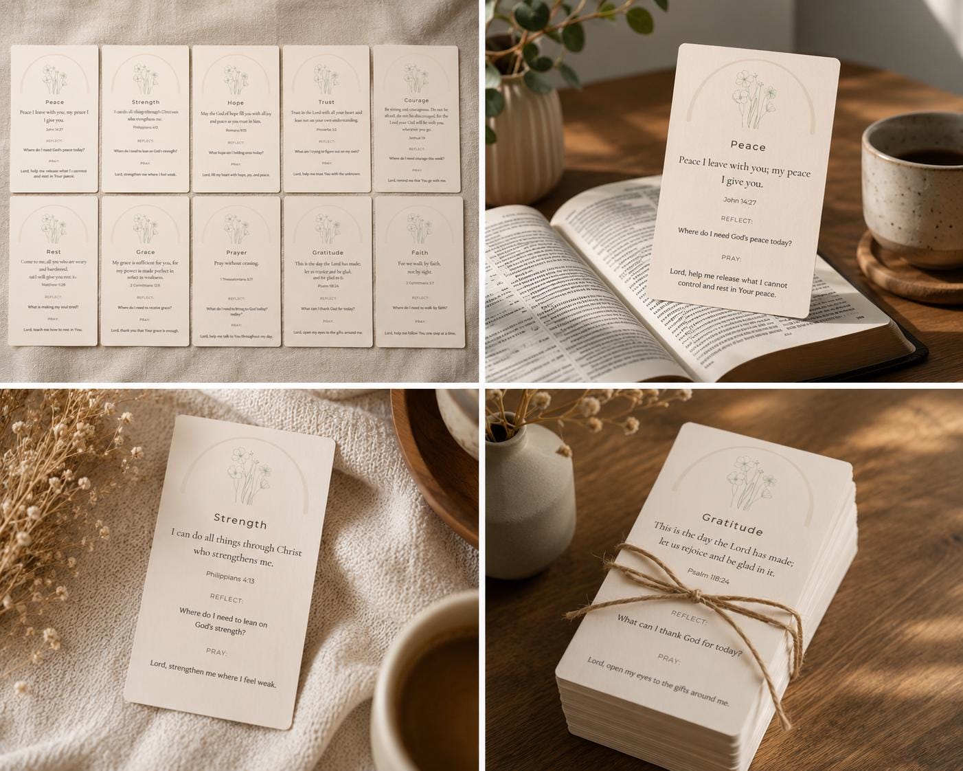 Christian Devotional Reflection Cards | Scripture Prayer Set, Bible Verse Encouragement