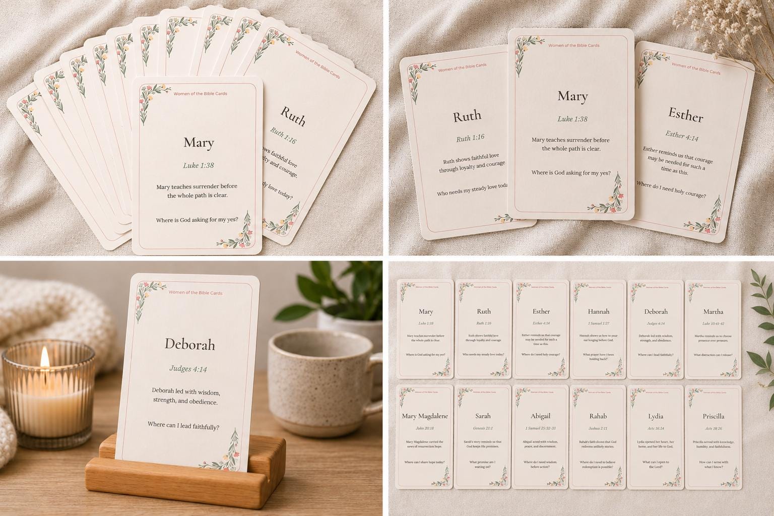 Women of the Bible Reflection Cards, Scripture Study, Christian Devotional Set