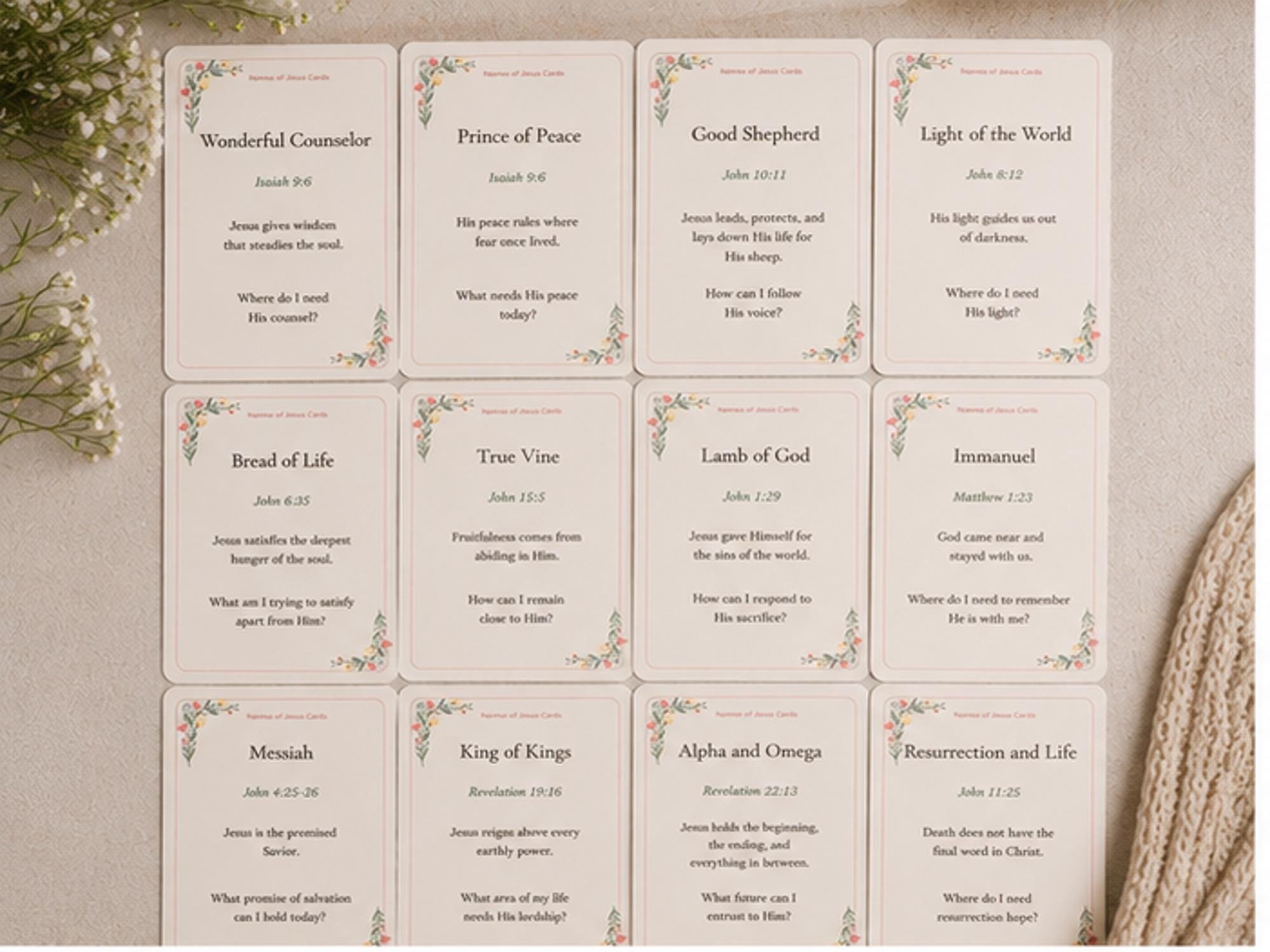 Names of Jesus Scripture Cards, Bible Study Reflection Set