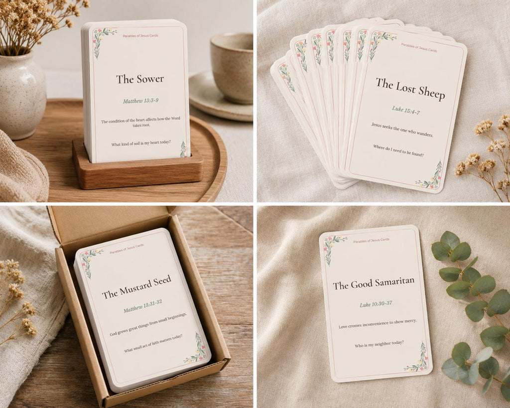 Parables of Jesus Scripture Cards | Bible Study Reflection | Christian Devotional (Set of 10)