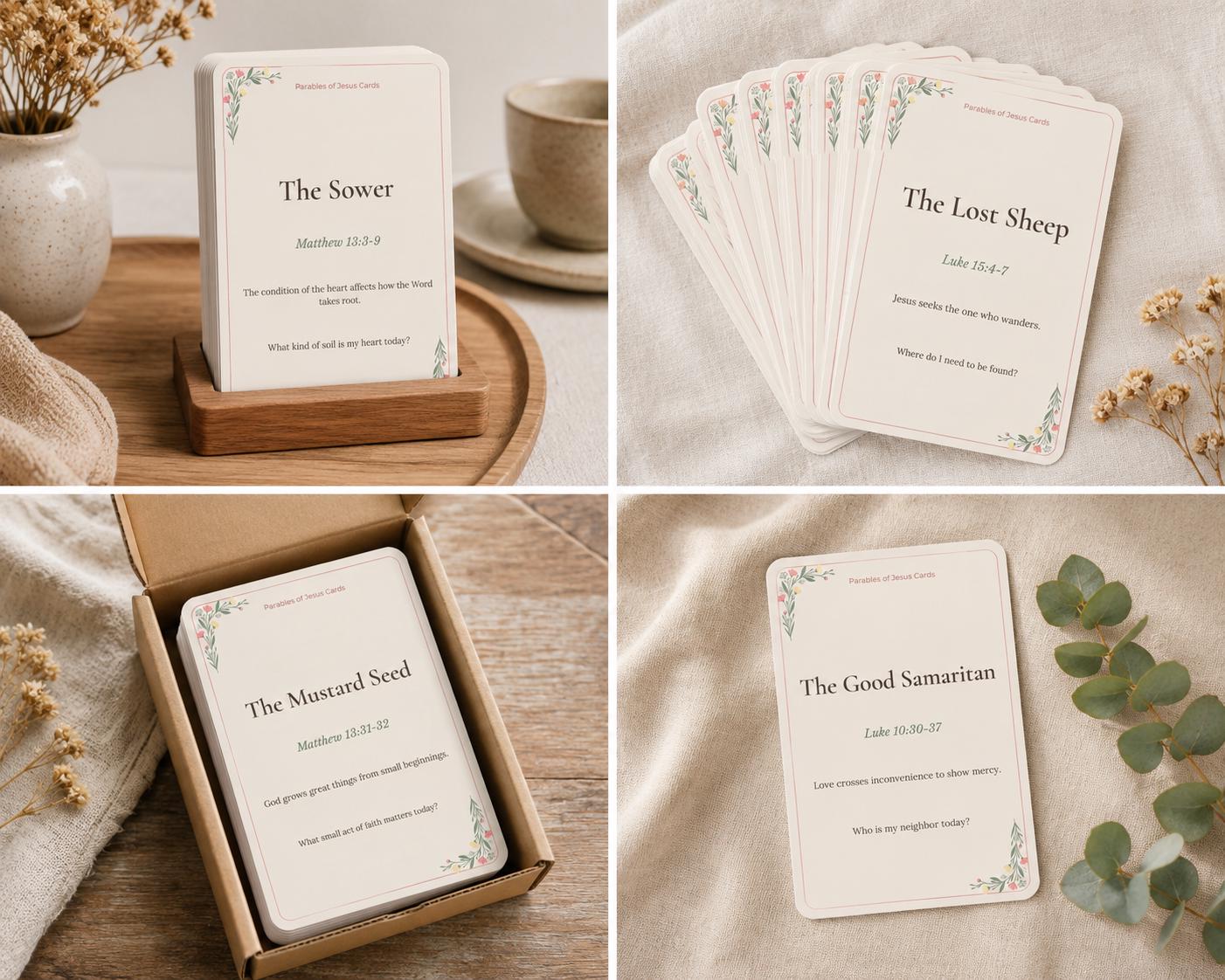 Parables of Jesus Scripture Cards | Bible Study Reflection | Christian Devotional (Set of 10)