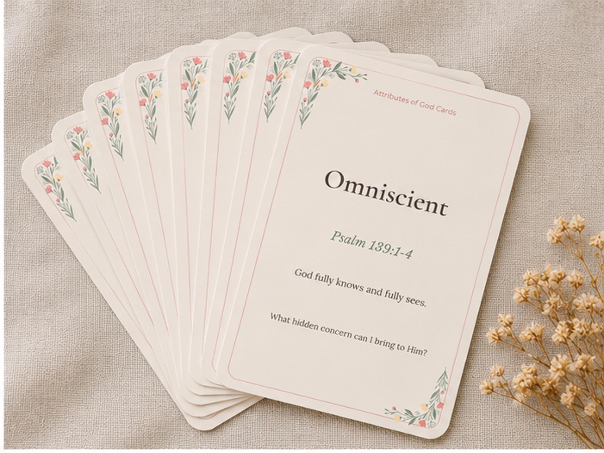 Attributes of God Cards, Christian Reflection, Scripture Study, Bible Journaling Prompts