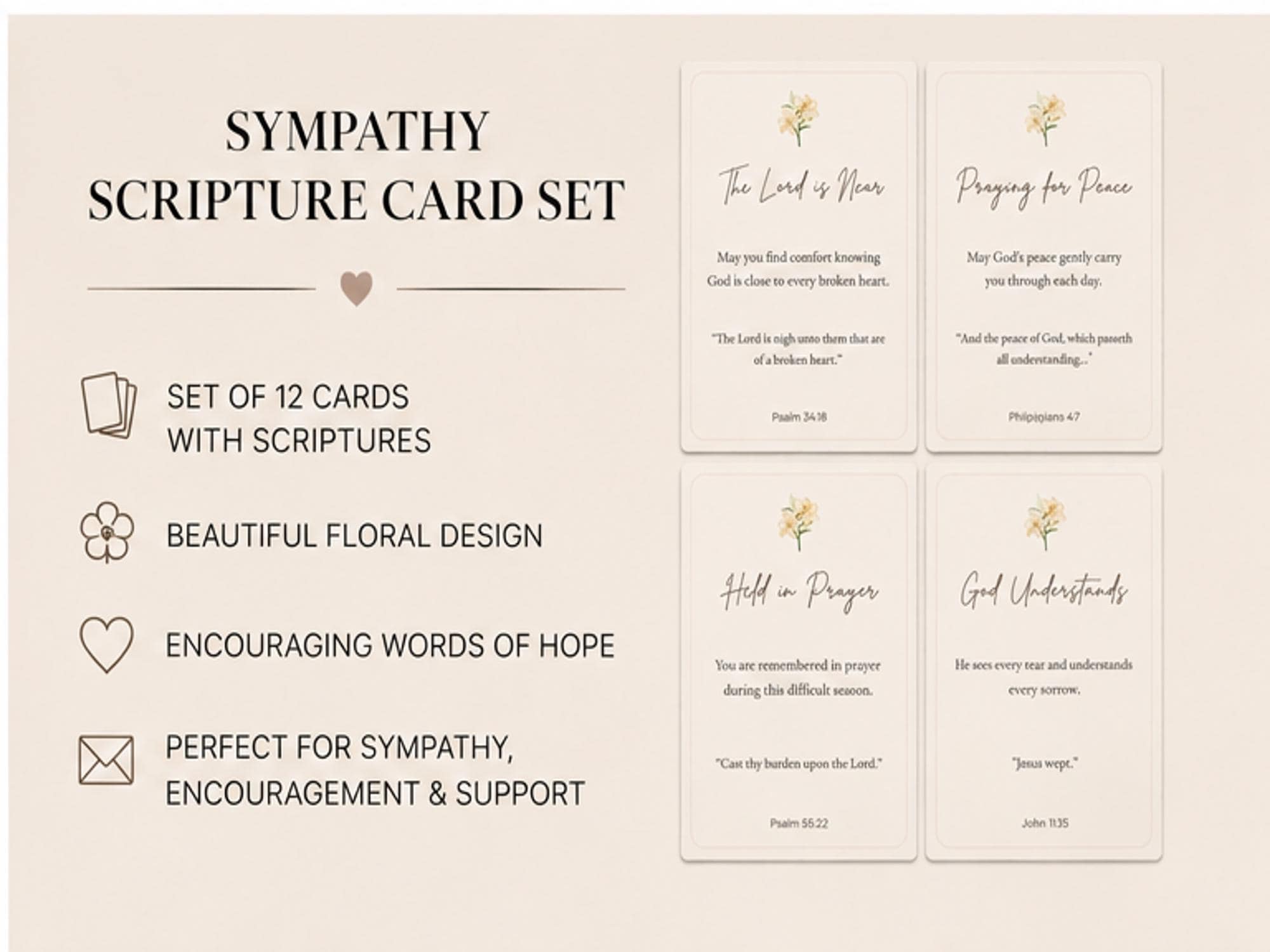 Sympathy Scripture Cards | Christian Encouragement, Grief Support, Bereavement (Set of 12)