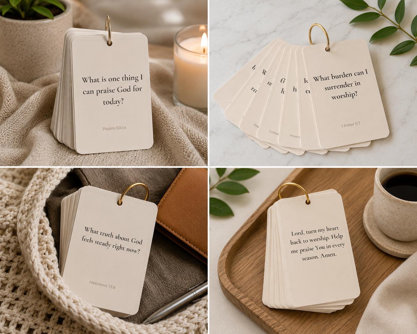Worship Reflection Cards, Bible Study Prompts, Prayer Journal Ring Set