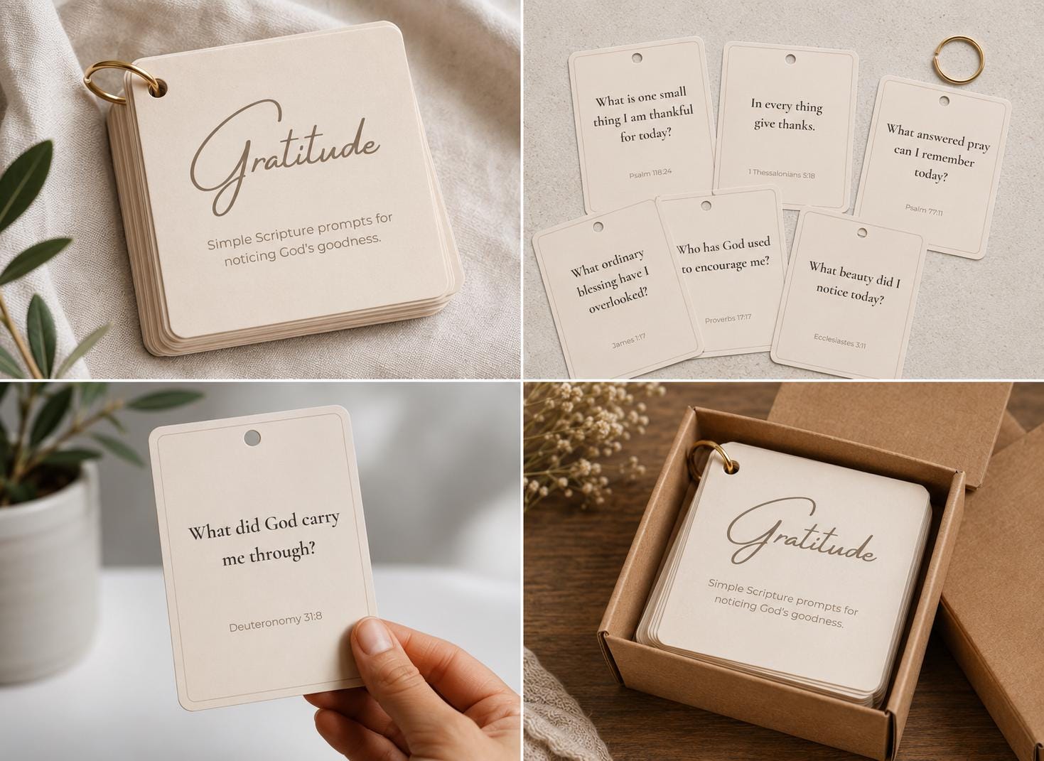 Gratitude Scripture Prompt Cards | Bible Reflection Ring Set