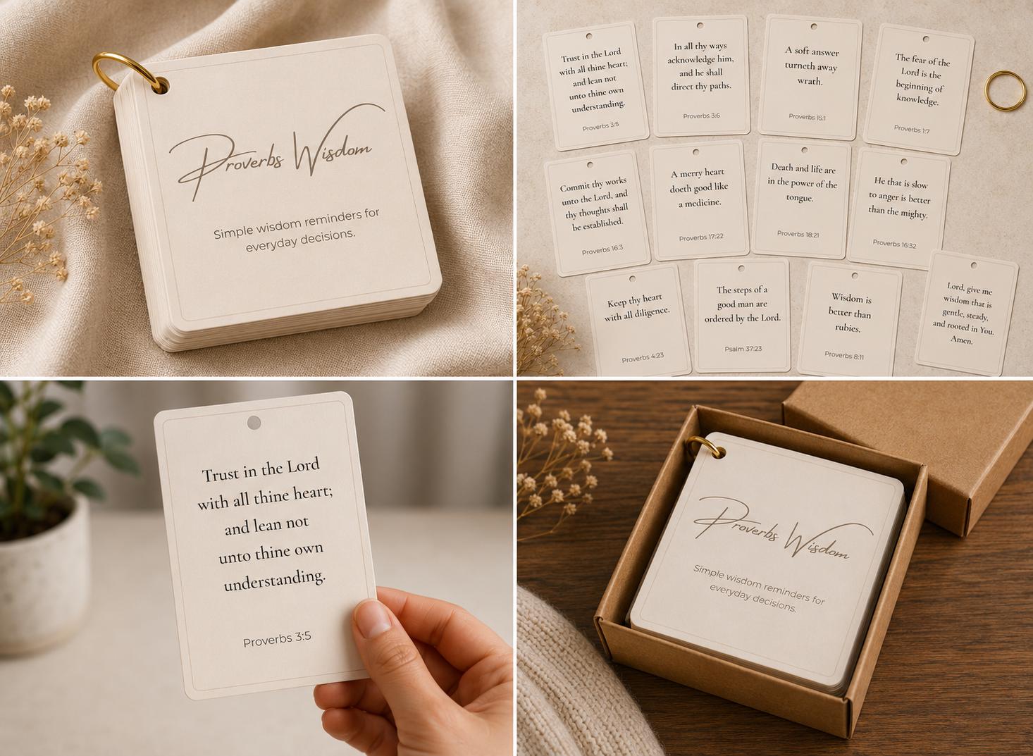 Proverbs Wisdom Scripture Card Ring | Bible Verse Memory Cards | Christian Gift | Faith Encouragement Cards