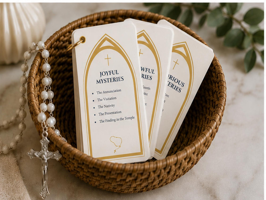 Catholic Rosary Prayer Cards Ring Set | Mysteries, Creed, Reflection Cards