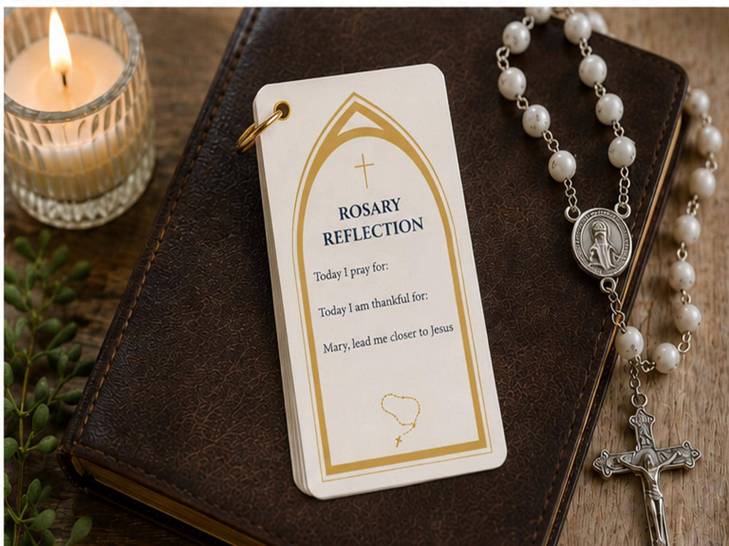 Catholic Rosary Prayer Cards Ring Set | Mysteries, Creed, Reflection Cards