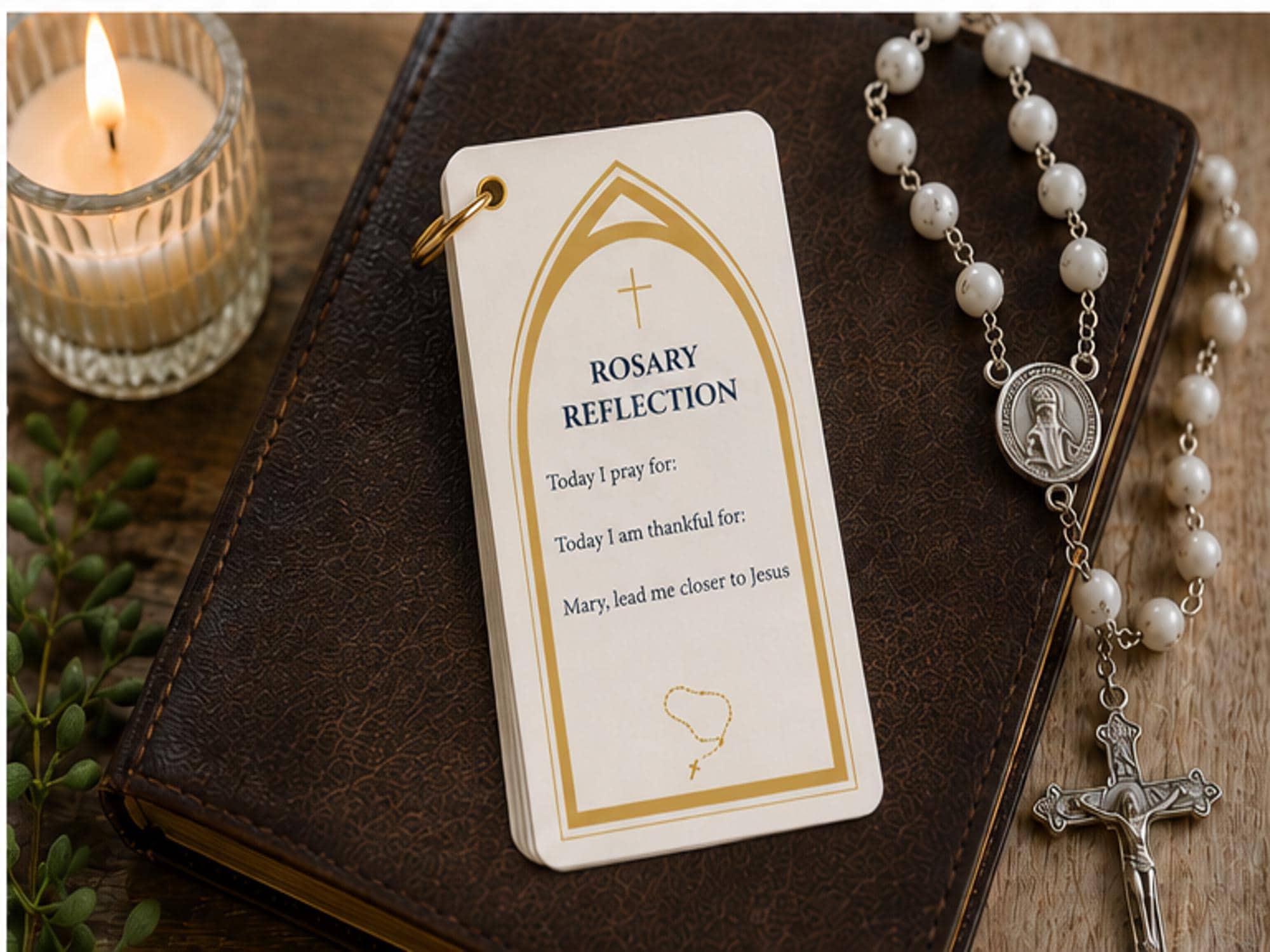 Catholic Rosary Prayer Cards Ring Set | Mysteries, Creed, Reflection Cards