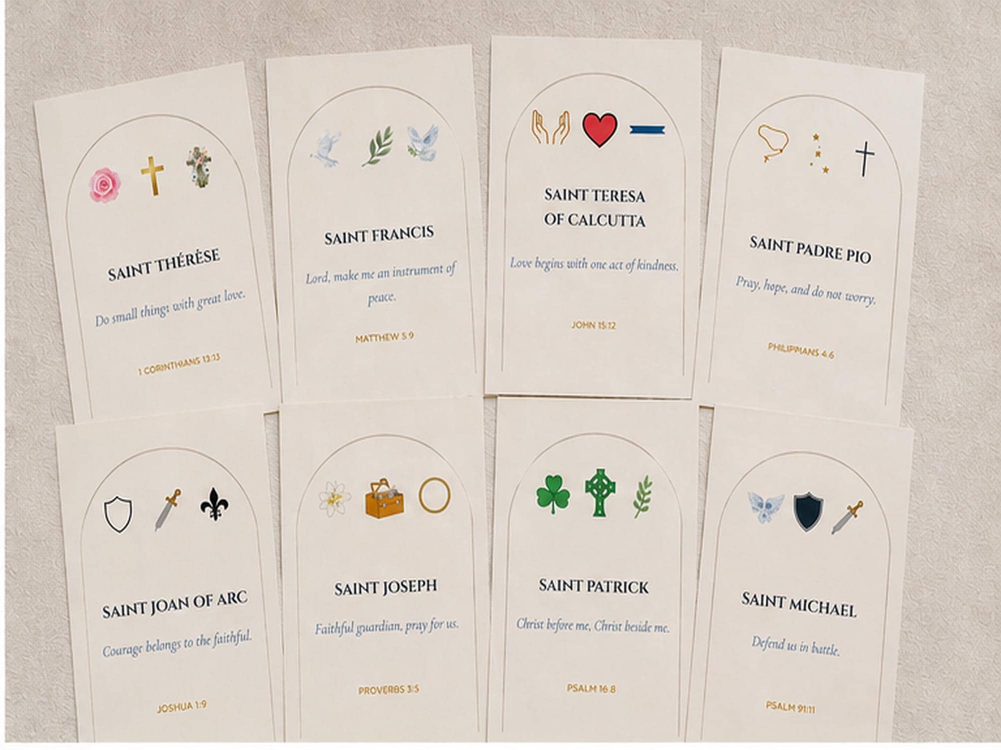 Saint Encouragement Cards Set, Catholic Scripture Prayer Quotes