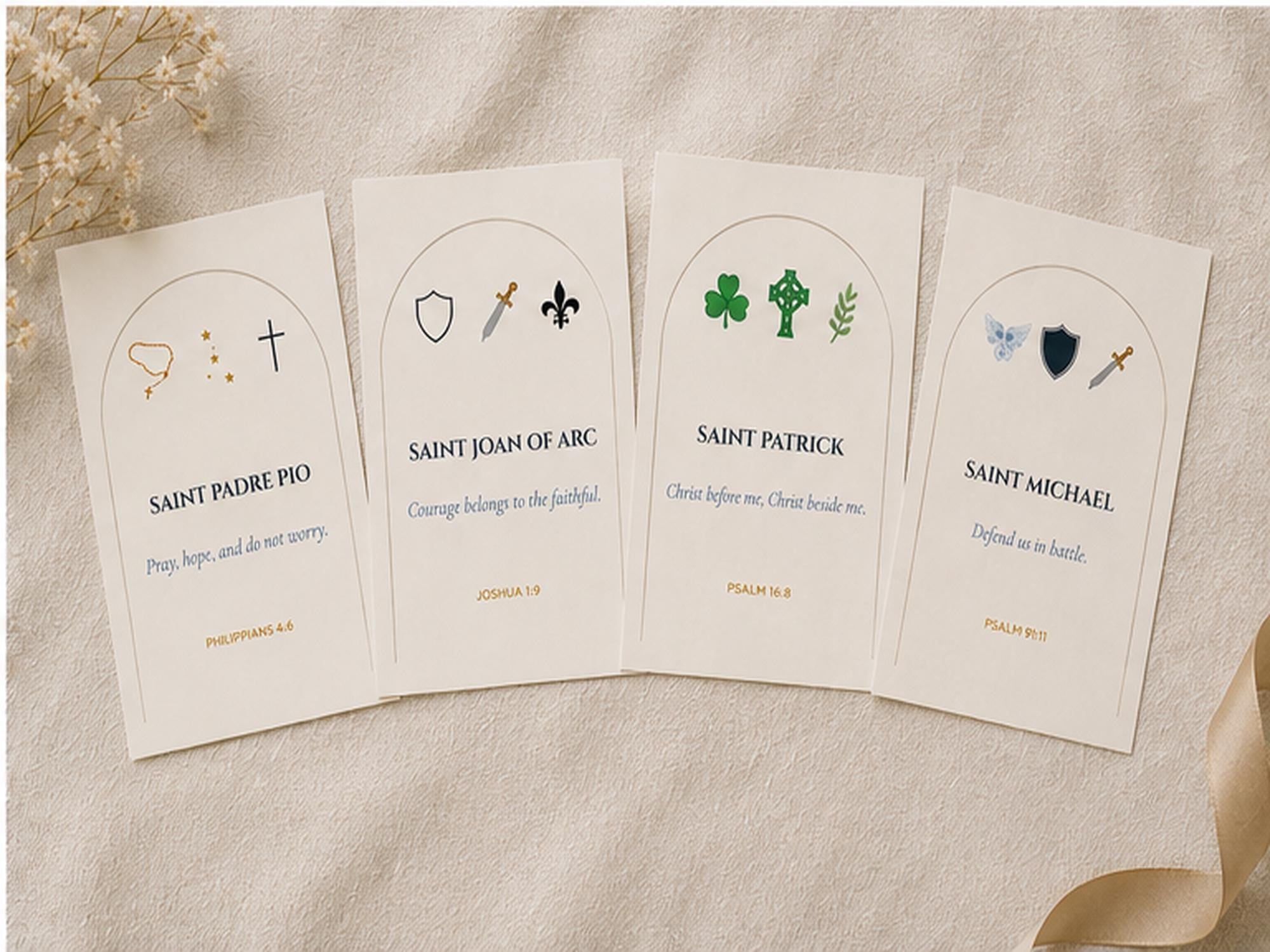 Saint Encouragement Cards Set, Catholic Scripture Prayer Quotes