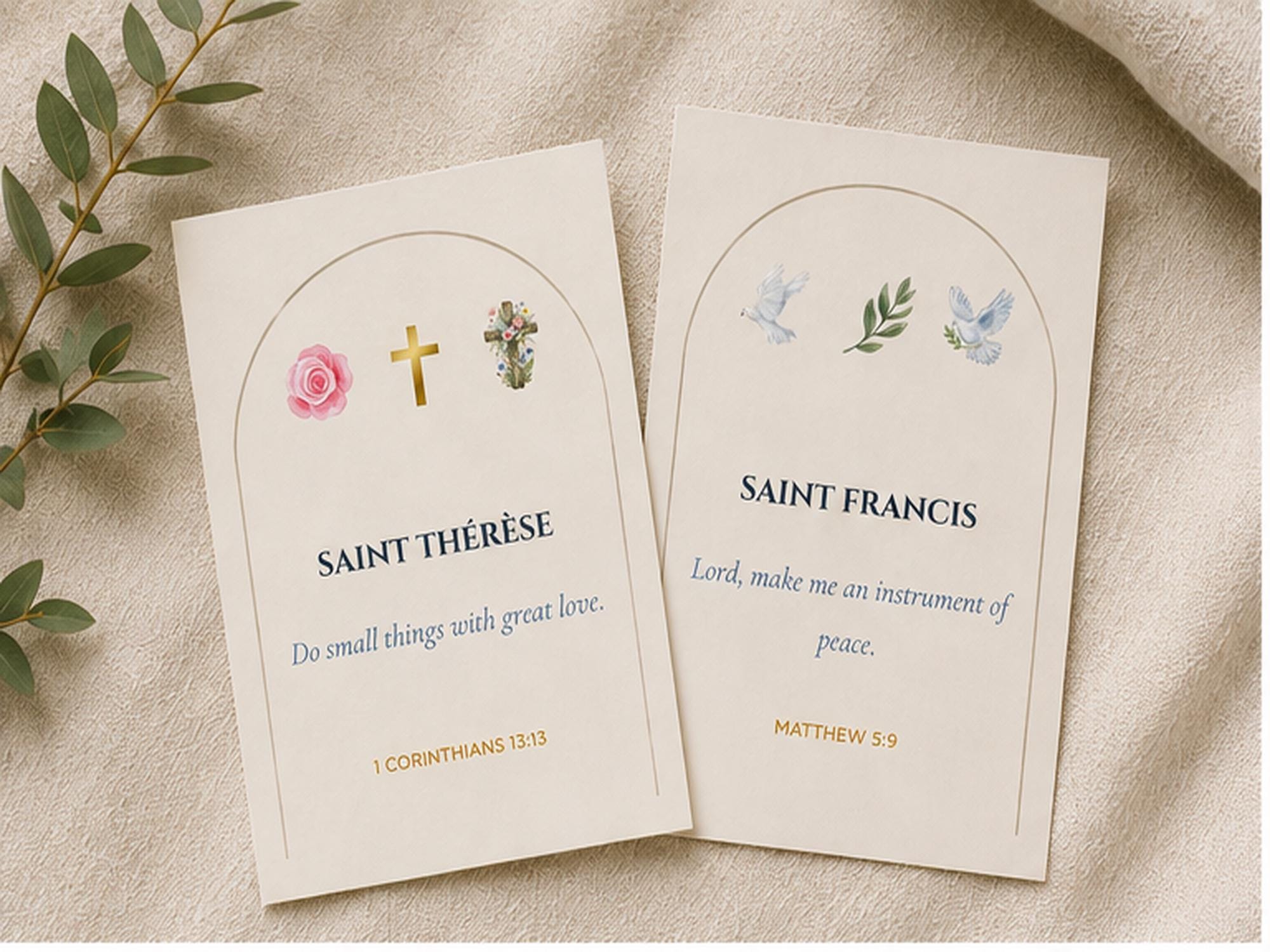 Saint Encouragement Cards Set, Catholic Scripture Prayer Quotes