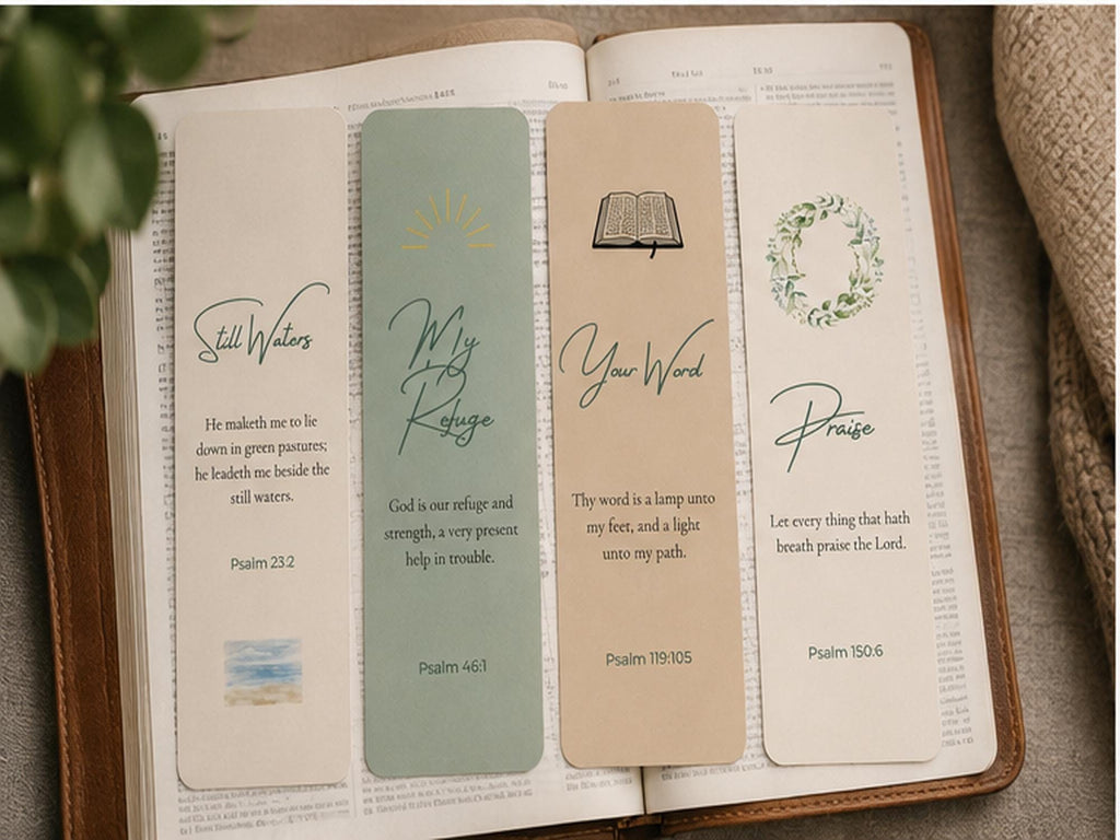 Set of 4 Psalms Scripture Bookmarks,  Christian Bible Study Aid