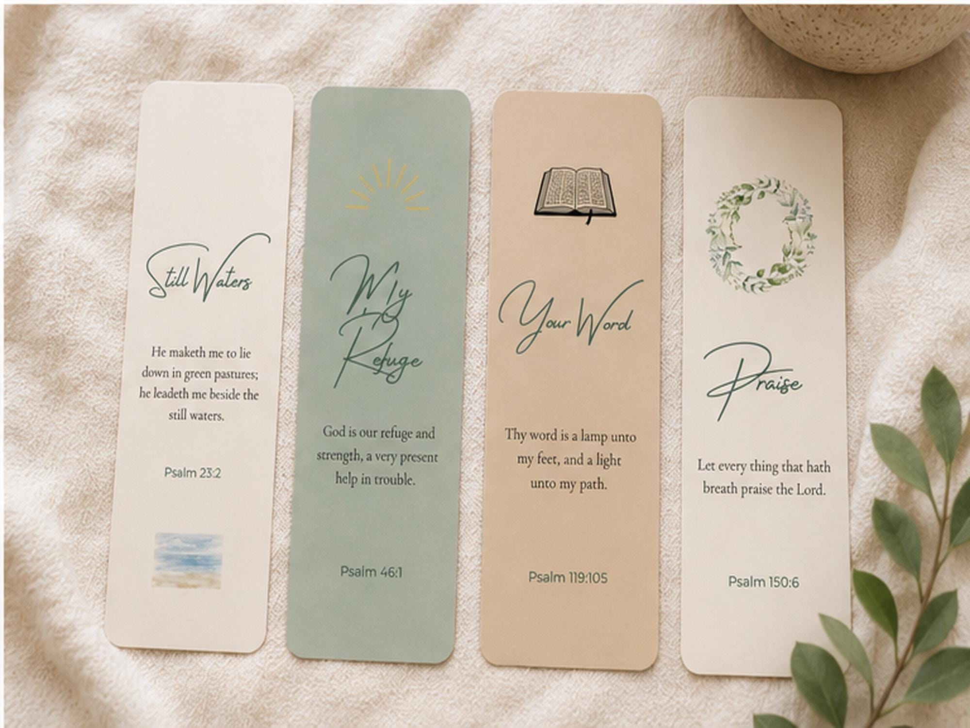 Set of 4 Psalms Scripture Bookmarks,  Christian Bible Study Aid