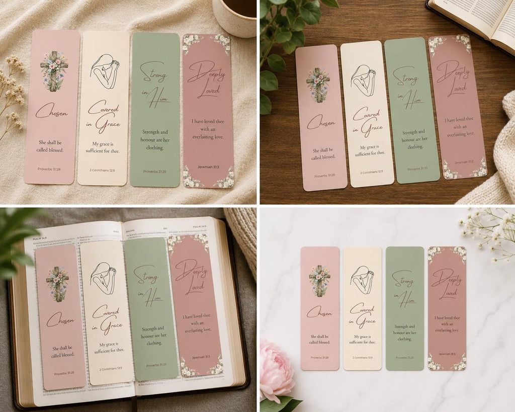 Set of 4  Scripture Bookmarks, Christian Faith Bible Study Gift