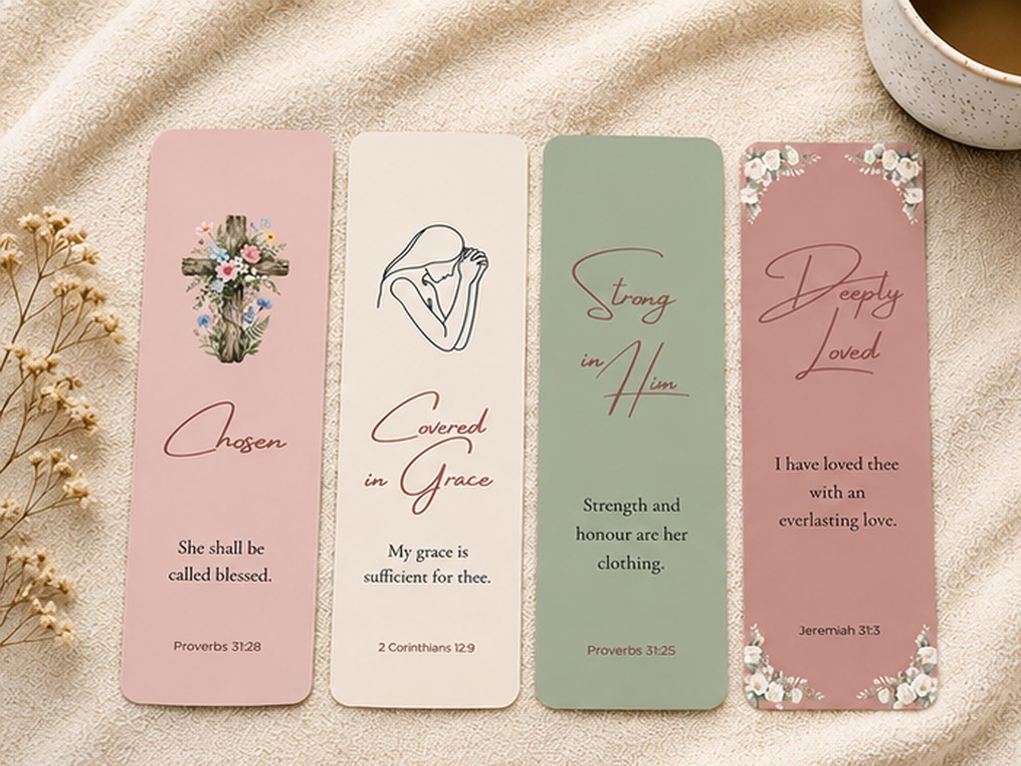 Set of 4  Scripture Bookmarks, Christian Faith Bible Study Gift