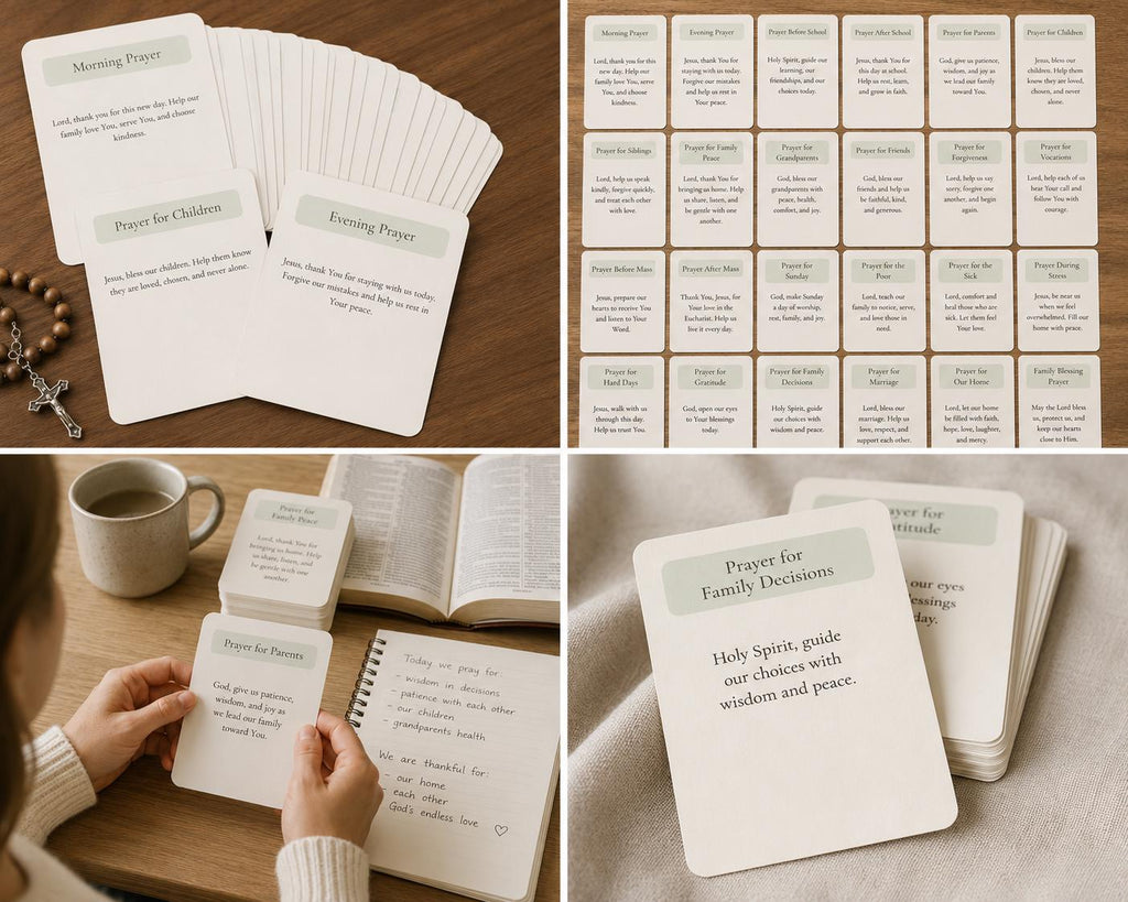 Family Prayer Cards, Christian Devotional, Catholic Faith Resource, Parents Home Resource