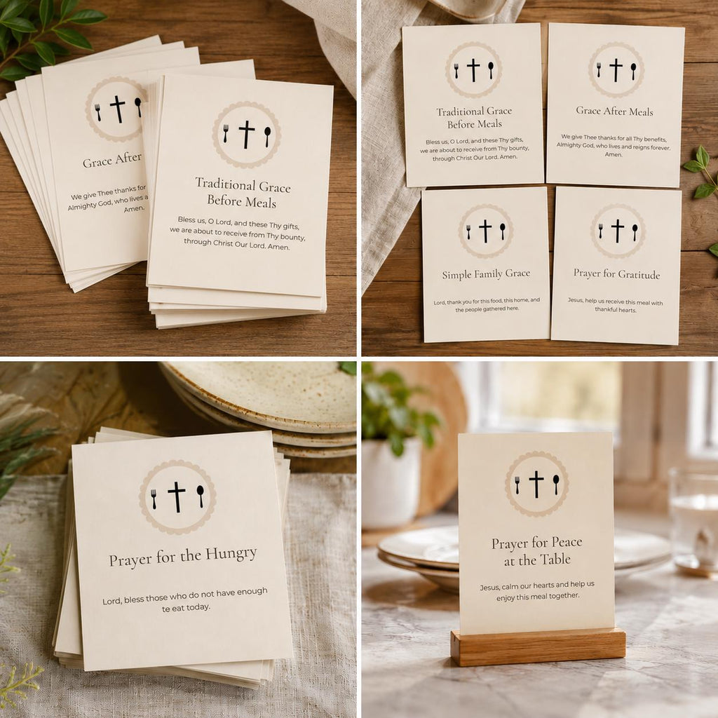 Catholic Mealtime Prayer Cards | Set of 18, Family Dinner Grace Before Meals