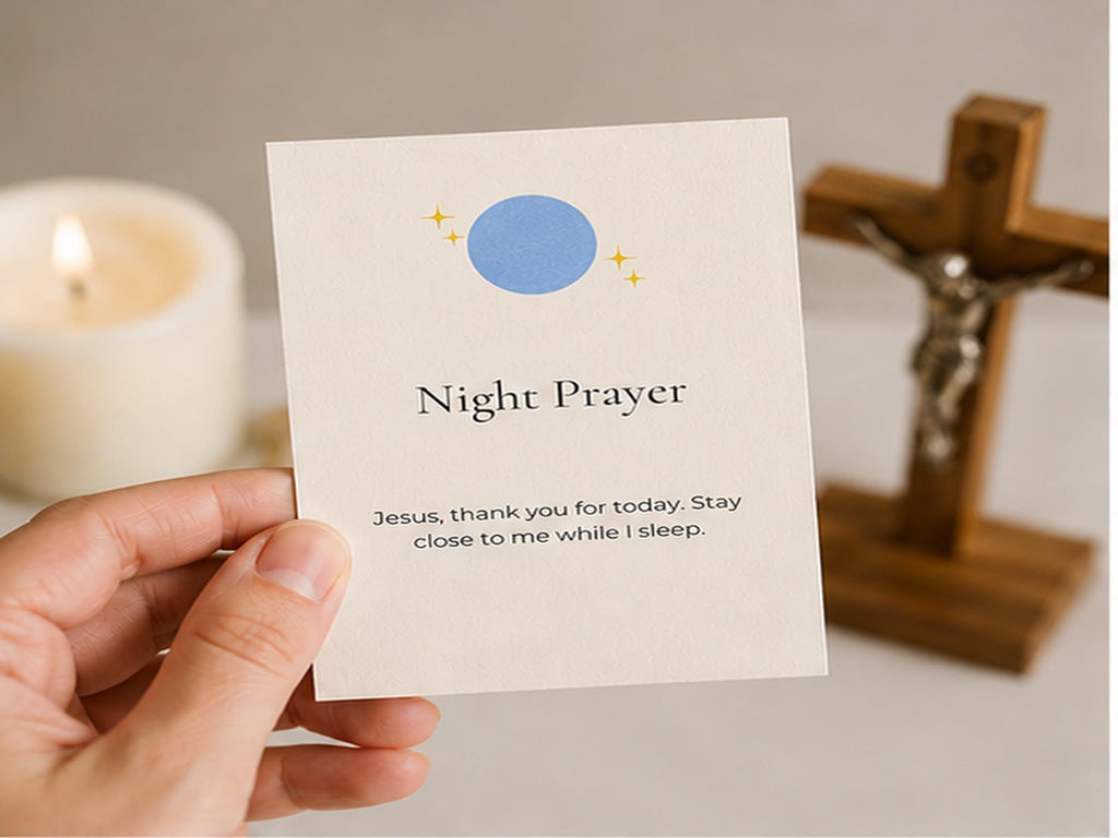 Catholic Bedtime Prayer Cards for Kids | Peaceful Sleep, Gratitude, Family Prayers Set