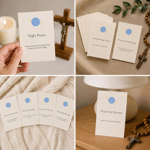 Catholic Bedtime Prayer Cards for Kids | Peaceful Sleep, Gratitude, Family Prayers Set