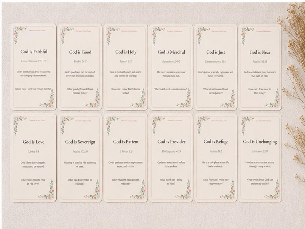 Character of God Scripture Cards, Bible Verse Reflection Devotional Set