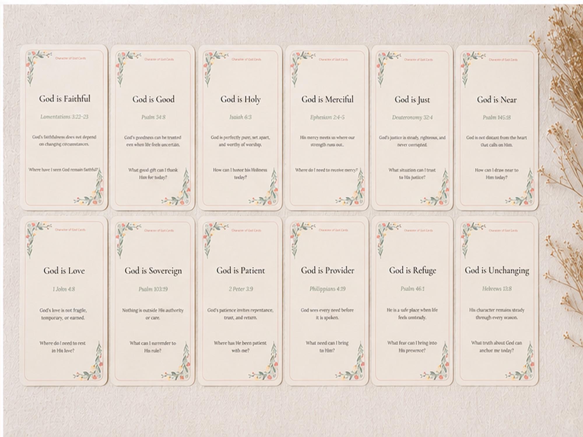 Character of God Scripture Cards, Bible Verse Reflection Devotional Set