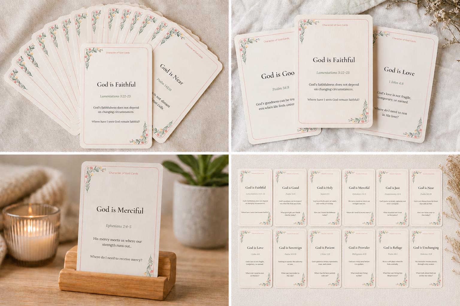 Character of God Scripture Cards, Bible Verse Reflection Devotional Set