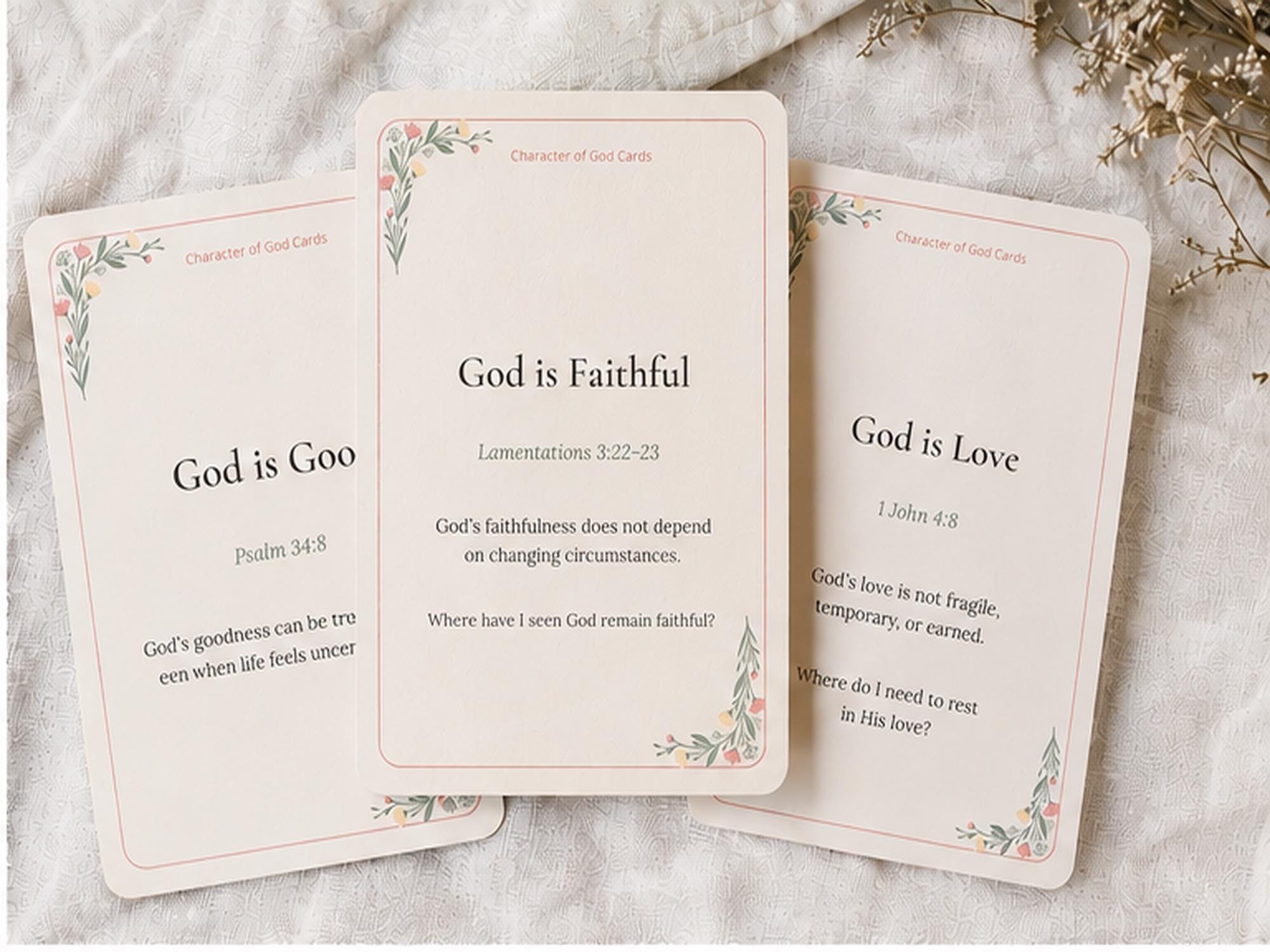 Character of God Scripture Cards, Bible Verse Reflection Devotional Set