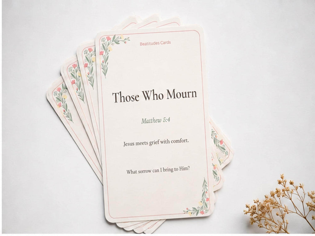 Beatitudes Scripture Cards | Matthew 5 Bible Study Reflection (8 Cards)