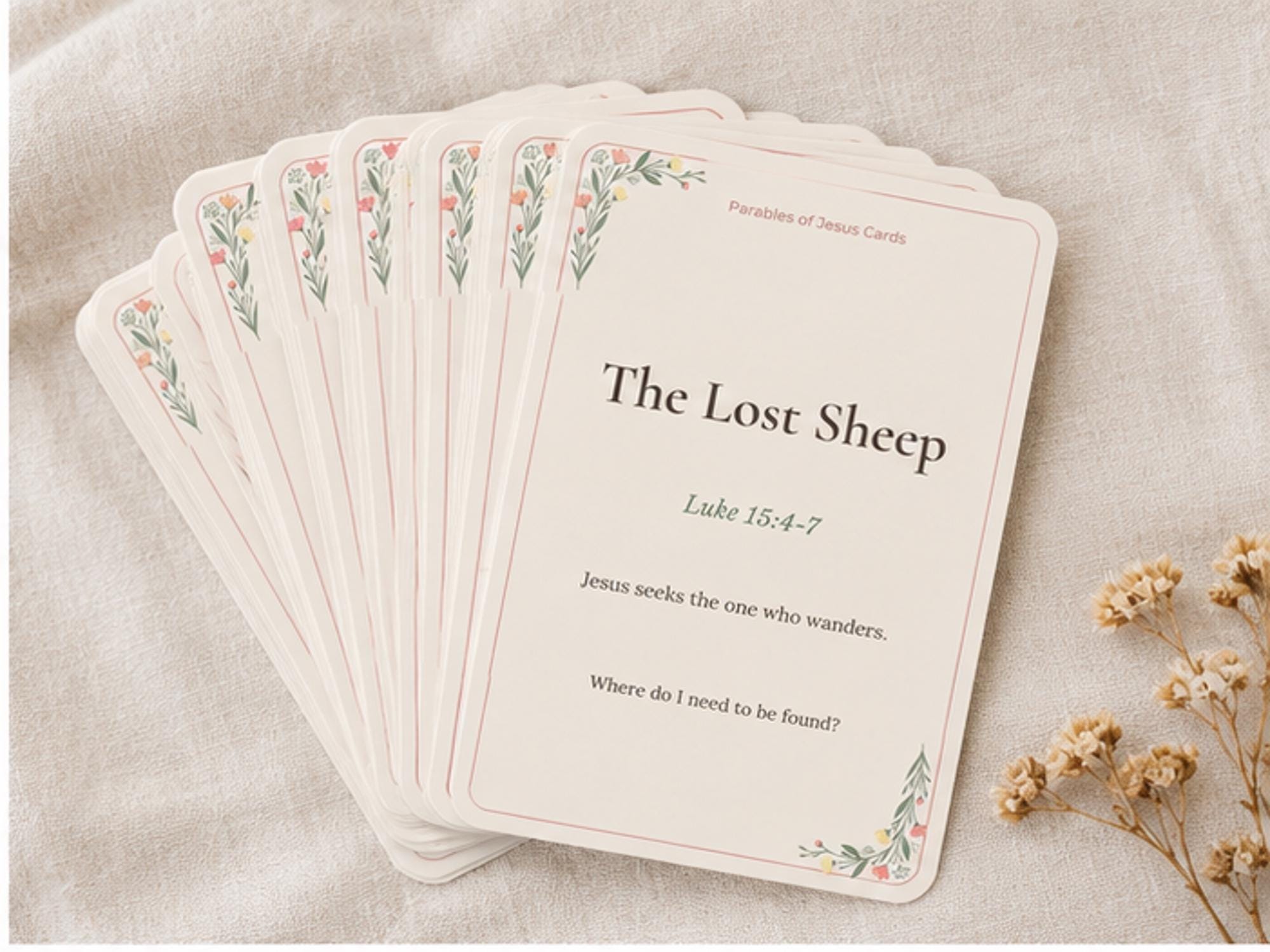 Parables of Jesus Scripture Cards | Bible Study Reflection | Christian Devotional (Set of 10)