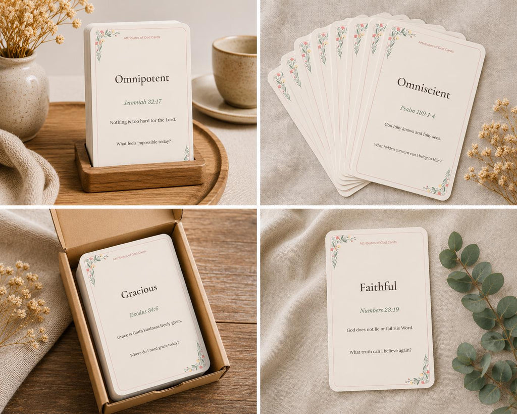 Attributes of God Cards, Christian Reflection, Scripture Study, Bible Journaling Prompts